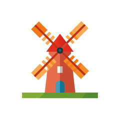 Illustration of a simple red windmill icon on transparent background