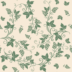 Seamless vineyard pattern with leaves, a vintage illustration for spring textile or wallpaper design