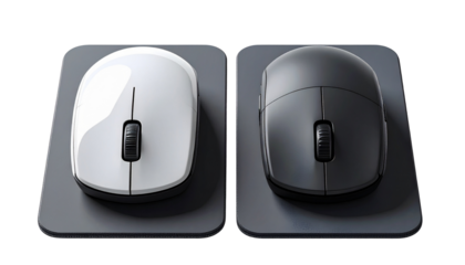 0 - Dual tech workspace setup with modern mice on dark pads isolated on transparent background
