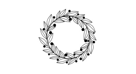 Obraz premium Minimal Laurel Wreath Line Art — Botanical Circle Emblem