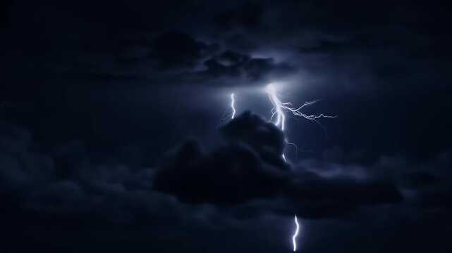 Dramatic Illustration of Lightning Strikes in Dark Stormy Clouds with Intense Flashes