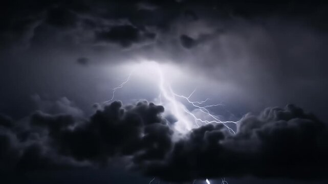 Dramatic Lightning Strike Through Dark Storm Clouds Abstract Background
