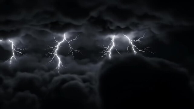 Dramatic Lightning Strikes Through Dark Storm Clouds Abstract Background