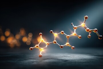 A 3D rendered molecular drug compound with glowing elements