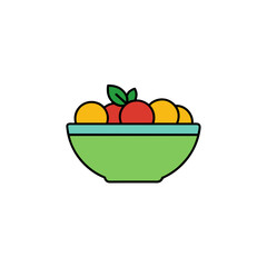 A bowl filled with fruits and two leaves on transparent background