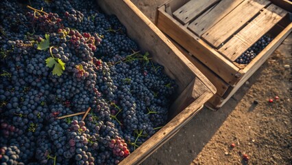 Harvesting grapes in wooden crates fresh organic vineyard fruit ripe grapes for winemaking