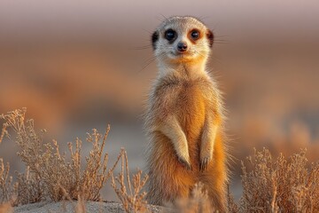 Fototapeta premium Alert Meerkat Standing Upright in the Desert Environment