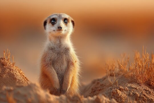 Curious meerkat standing and observing its surroundings