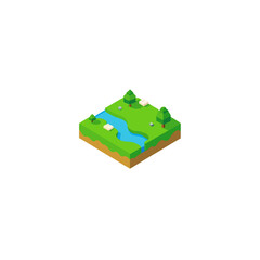 Isometric view of a green land with river on transparent background