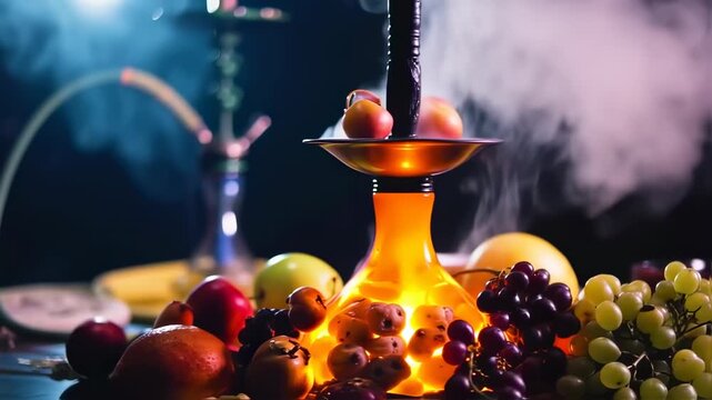 A hookah with fruit and smoke