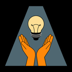 Hands holding lightbulb under beam of light