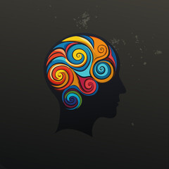 Human Head Silhouette Filled with Colorful Swirling Designs