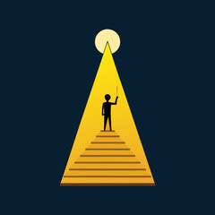 Silhouette of a person ascending stairs to bright light