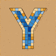 Abstract Letter Y with Mosaic Tiles on a Textured Background