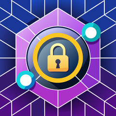 Digital cryptocurrency lock icon indicating data security