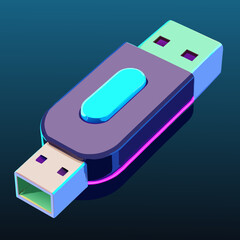 Digital USB Stick Rendering with Glowing Neon Accents