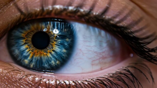 Extreme Close Up Realistic Human Eye Iris Detailed Macro View Blue Yellow