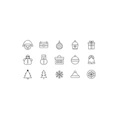 Collection of christmas themed line icons on transparent background