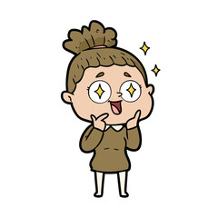 Obraz premium Enthusiastic Cartoon Woman with Sparkling Star Eyes, Expressing Surprise or Amazement.