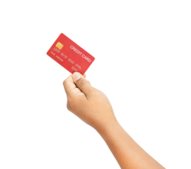 Businessman hand holding credit card on isolated white background.