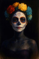 Traditional mexican catrina face with sugar skull makeup