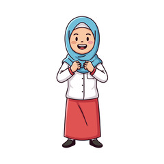 Fototapeta premium Confident Muslim Schoolgirl in Hijab and Red Uniform Ready for Learning