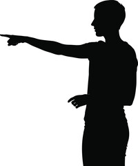 Young Person Pointing Finger Left Silhouette Vector Illustration