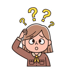 Puzzled Schoolgirl Character with Question Marks Scratching Head Illustation