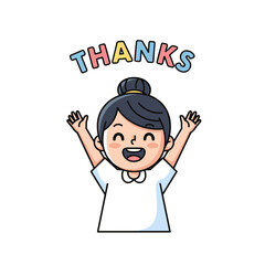 Cheerful Girl Character with Hands Raised and 