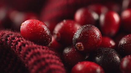 Close Up of Vibrant Red Cranberries Showing Juicy Detail
