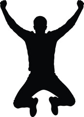 Celebrating Success Man Jumping Silhouette Vector