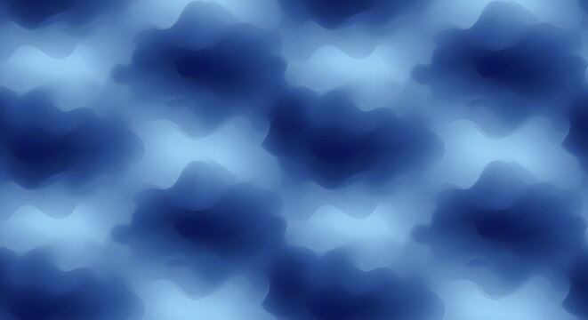 Abstract gradient seamless pattern with soft, cloudy shapes in varying shades of blue