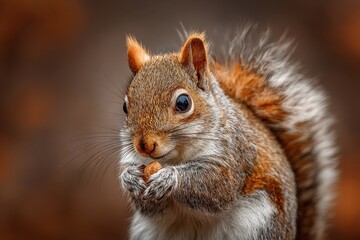 Obraz premium Cute Squirrel Holding a Nut with Focused Expression