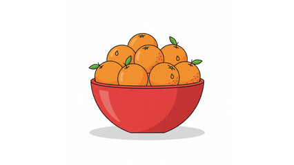 Fresh ripe oranges with green leaves in a vibrant red bowl on an isolated transparent background, promoting healthy eating.