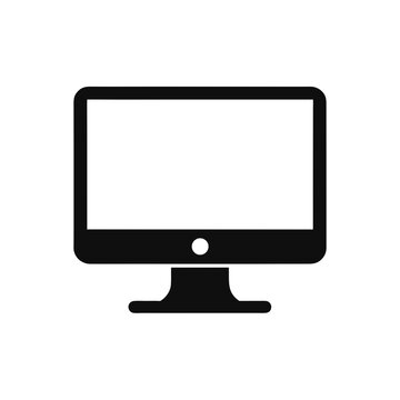 Black and white computer monitor icon view on transparent background silhouette