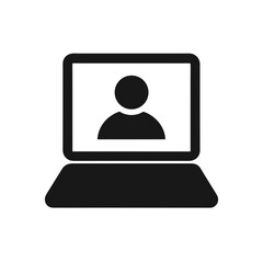 Person icon on a laptop computer screen on transparent background silhouette