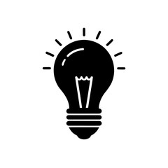 Illustration of a light bulb in black color on transparent background silhouette