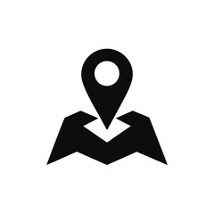 Location pin on a stylized map illustration on transparent background silhouette