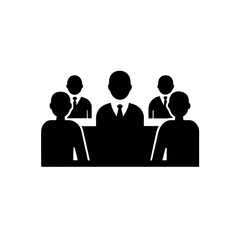 Group of people sitting at a conference table on transparent background silhouette
