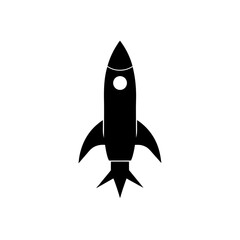 Simple silhouette of a black rocket ship on transparent background