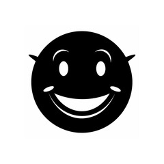 Black smiley face with small horns icon on transparent background silhouette