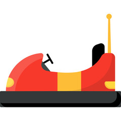 Bright Red Bumper Car With Yellow Stripe and Black Trim Park Ride With Antenna On Transparent Background For Amusement Park Fun And Recreation