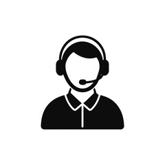 Man with headset icon customer service rep on transparent background silhouette