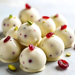 elegant white chocolate truffles with cranberries and pistachios