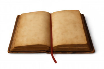 Open old book with blank aged pages and red bookmark, symbolizing knowledge, history, and storytelling