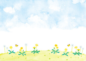 たんぽぽと芝生の風景