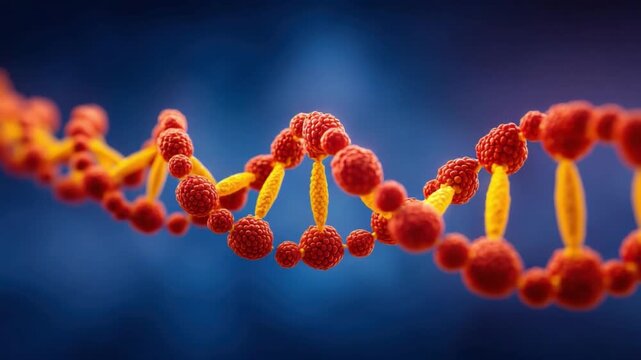Vibrant DNA Structure with Colorful Nucleotides and Helix Formation Against a Bright Blue Background