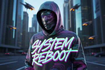 Enter the cyberpunk future with this stunning neon hoodie design and futuristic cityscape, a perfect blend of tech and urban style for your modern projects