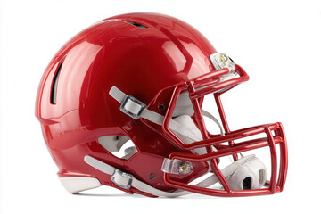 Football helmet in bright red color showcasing sleek design and protective features for players during games