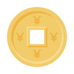 Golden coin with Japanese Yen symbol, featuring a square hole in the center. Ideal for finance, currency, and Asian economy concepts.